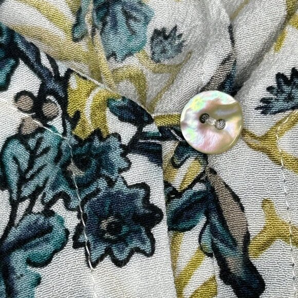 J Jill Top Extra Large Petite Blue Bird Print Green Floral Lightweight Office - Picture 6 of 14